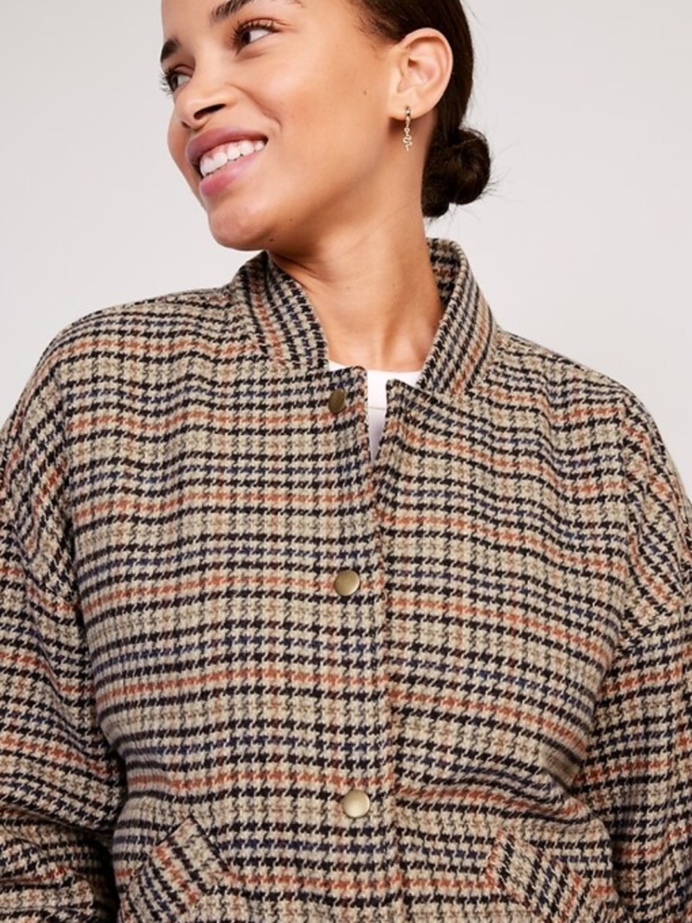Old Navy Houndstooth Bomber Jacket in Brown and Black